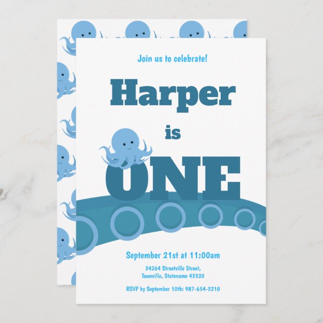 Blue Octopus | Birthday Party Invitation (Front/Back)