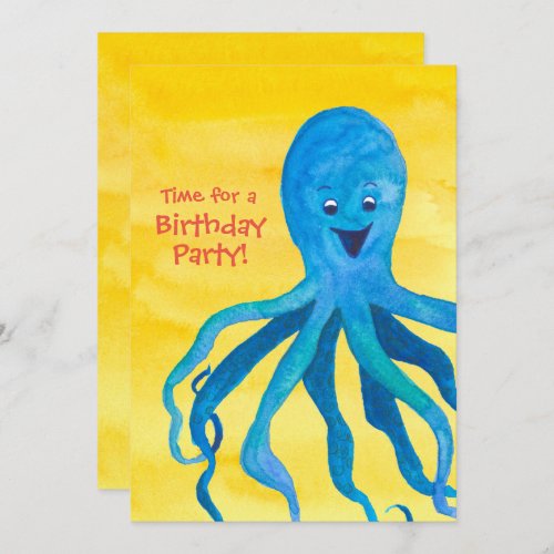 Blue Octopus Birthday Party Invitation