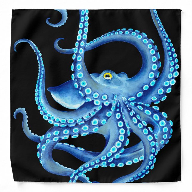 Blue Octopus Black Bandana (Front)