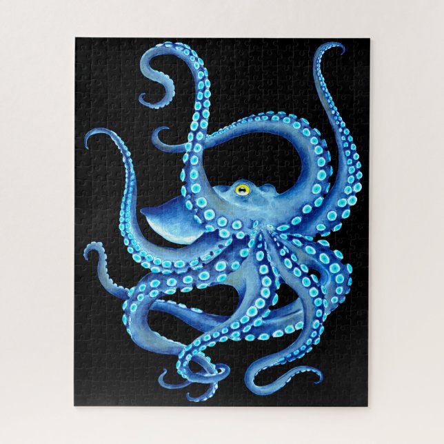 Blue Octopus Black Jigsaw Puzzle (Vertical)