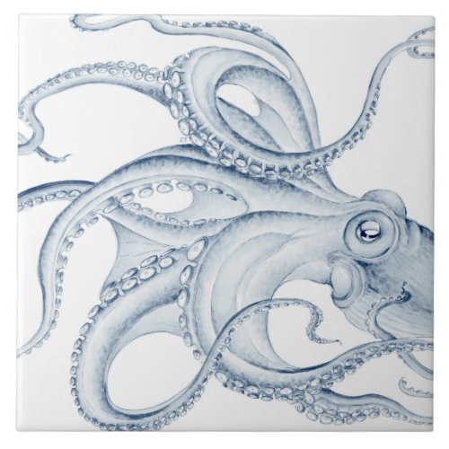 Blue Octopus Cephalopod Kraken Ink Ceramic Tile