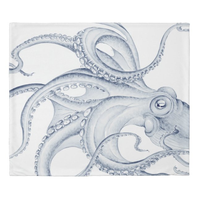 Blue Octopus Cephalopod Kraken Ink Duvet Cover (Front)