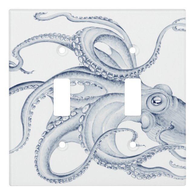 Blue Octopus Cephalopod Kraken Ink Light Switch Cover (Front)