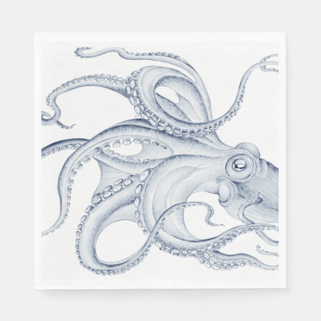 Blue Octopus Cephalopod Kraken Ink Napkins (Front)