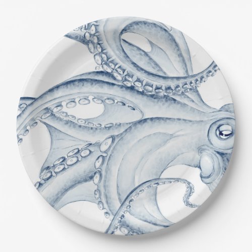 Blue Octopus Cephalopod Kraken Ink Paper Plates