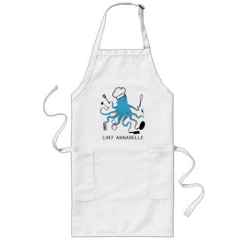 Blue Octopus Chef Personalize Long Apron