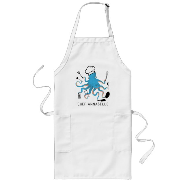 Blue Octopus Chef Personalize Long Apron (Front)