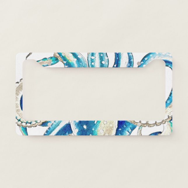 Blue Octopus Comic Style License Plate Frame (Front)
