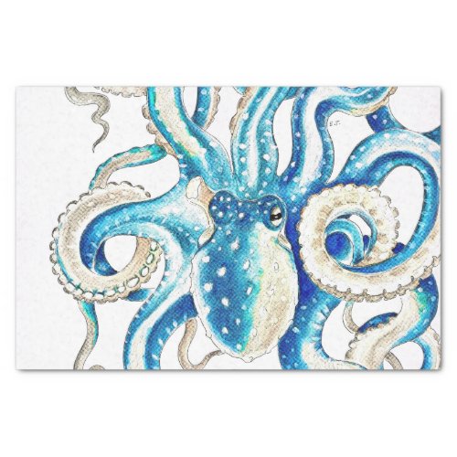 Blue Octopus Comic Style Tissue Paper