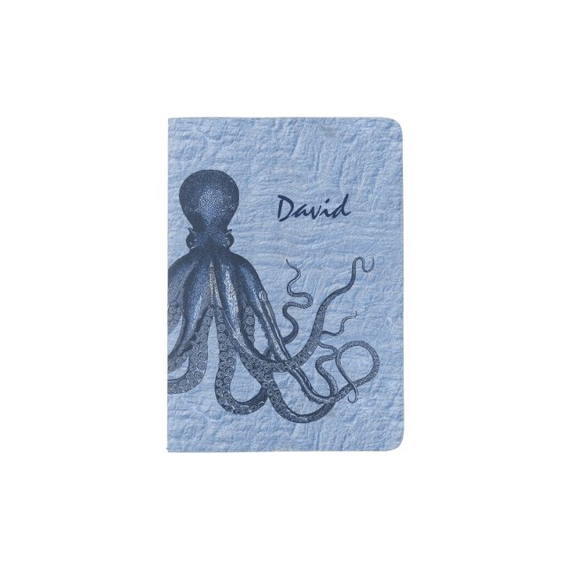 Blue Octopus Custom Passport Holder (Front)