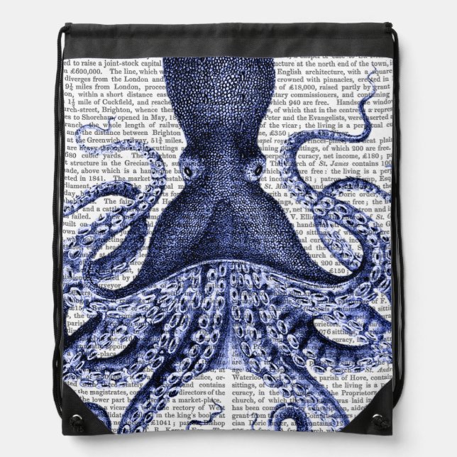 Blue Octopus Drawstring Bag (Front)