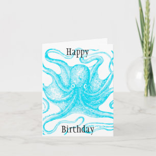 Blue Octopus happy Birthday Card