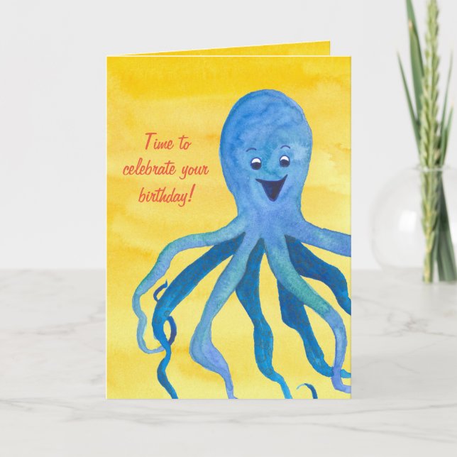 Blue Octopus Happy Birthday Card (Front)