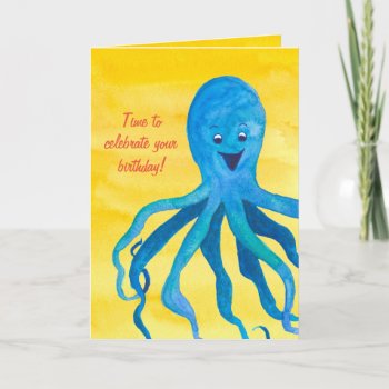 Blue Octopus Happy Birthday Card by CountryGarden at Zazzle