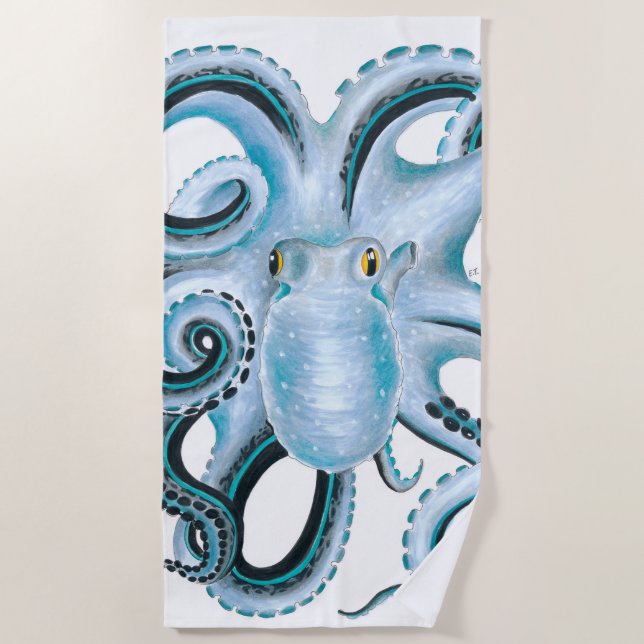 Blue Octopus Ink & Marker Beach Towel (Front)