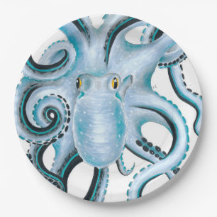 Blue Octopus Ink & Marker Paper Plates