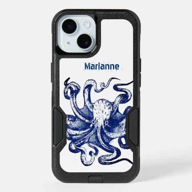 Blue Octopus iPhone 15 Case (Back)
