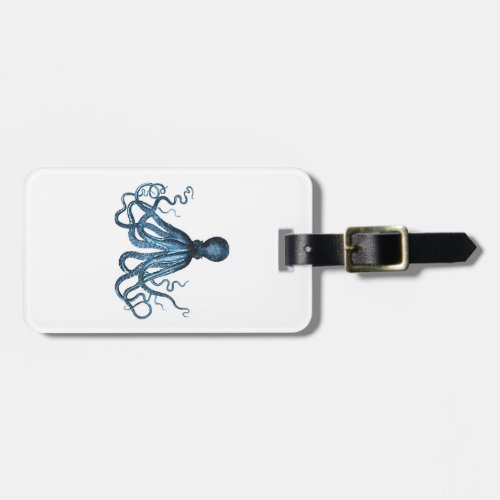 Blue octopus kraken luggage tag