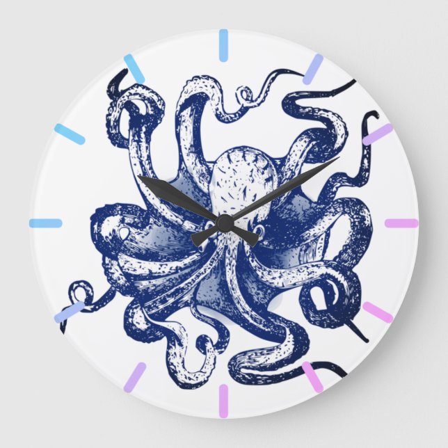 Blue Octopus Large Clock (Front)