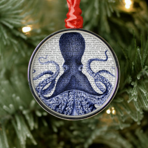 Blue Octopus Metal Ornament