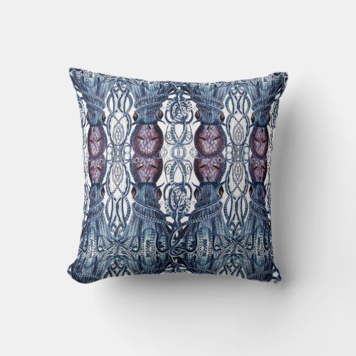 Blue Octopus modern coastal navy blue White purple Throw Pillow