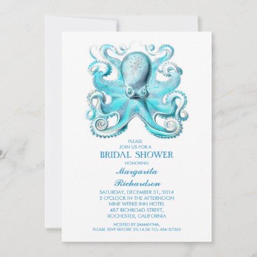 blue octopus nautical beach bridal shower invitation