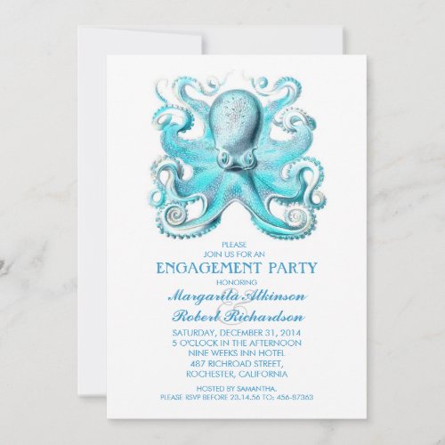 blue octopus nautical beach engagement party invitation