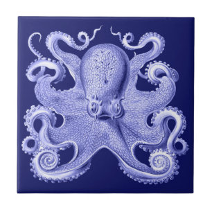 Blue Octopus Nautical Beach House Coastal Haeckel Ceramic Tile