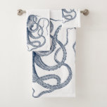 Blue Octopus Nautical Illustration Bath Towel Set at Zazzle