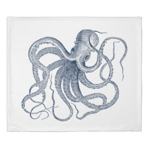 Blue octopus nautical illustration duvet cover