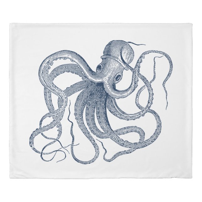 Blue octopus nautical illustration duvet cover (Front)