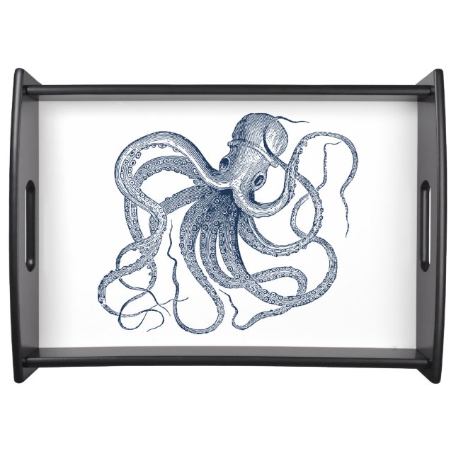 Blue octopus nautical illustration serving tray (Front)