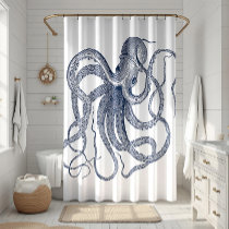 Blue octopus nautical illustration shower curtain