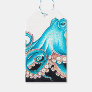 Blue Octopus On White Ink Gift Tags