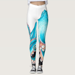 Blue Octopus On White Ink Leggings