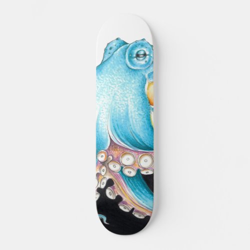 Blue Octopus On White Ink Skateboard