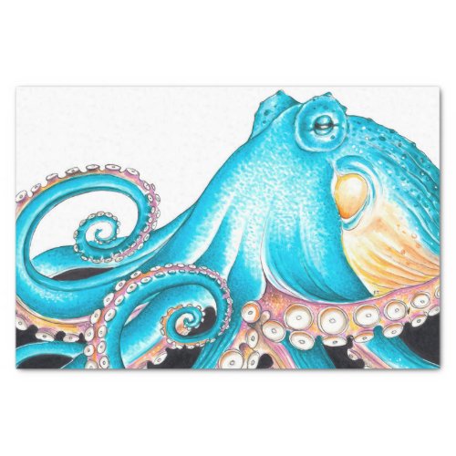 Blue Octopus On White Ink Tissue Paper