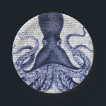 Blue Octopus Paper Plates<br><div class="desc">Blue Octopus 3 by Fab Funky. Features a blue-purple octopus with a book page for a background.|190413D</div>