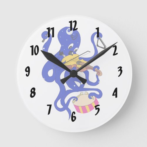 blue octopus playing multiple percussionpng round clock