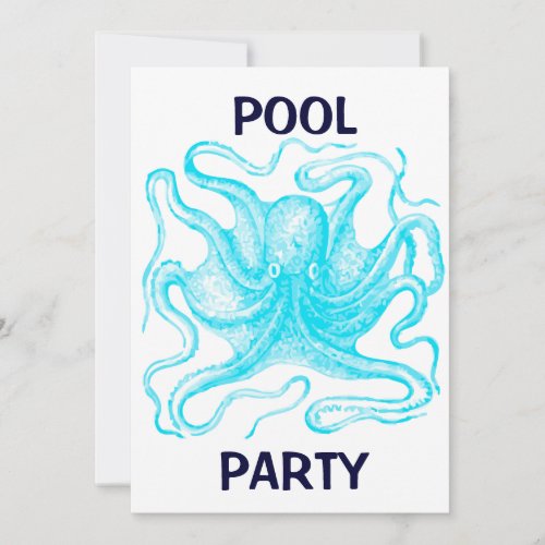 Blue Octopus Pool Party Invites