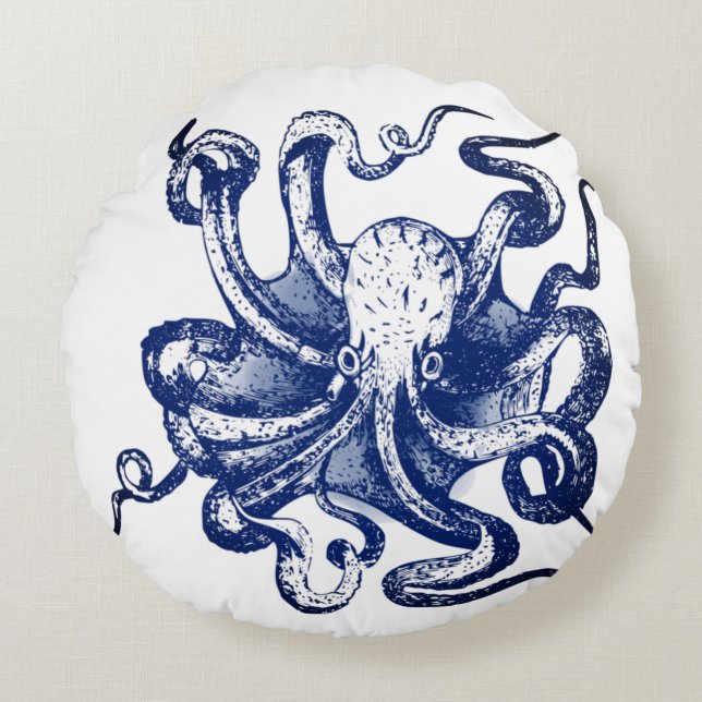 Blue Octopus Round Pillow (Front)