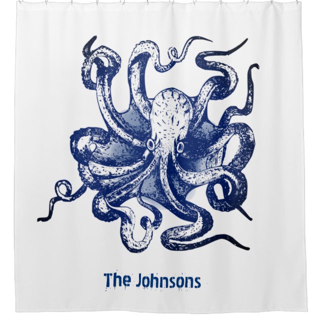 Blue Octopus Shower Curtain (Front)