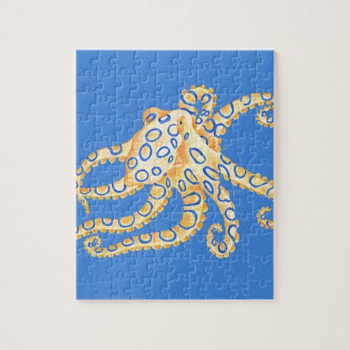 Blue Octopus Stained Glass Jigsaw Puzzle