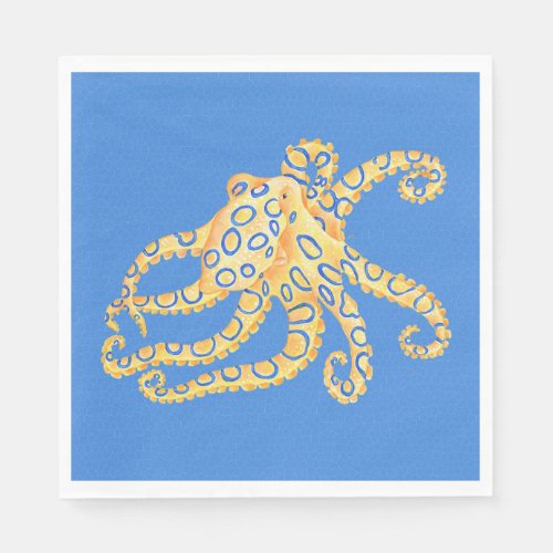 Blue Octopus Stained Glass Paper Napkins