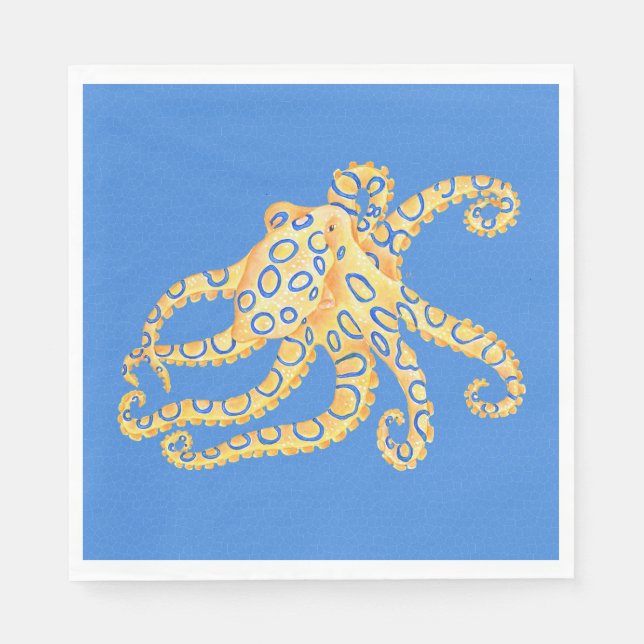 Blue Octopus Stained Glass Paper Napkins (Front)