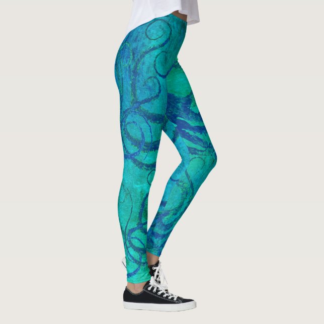 Blue Octopus Tentacles On Aqua - Leggings (Right)