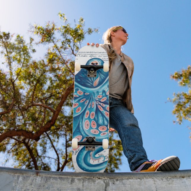 Blue Octopus Tentacles Vintage Map Nautical Art Skateboard (Outdoor 1)