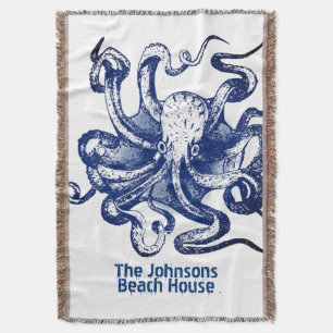 Blue Octopus Throw Blanket