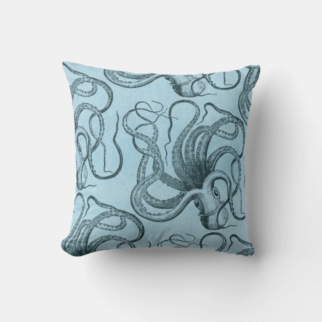 Blue Octopus Throw Pillow (Front)