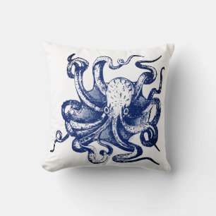 Blue Octopus Throw Pillow